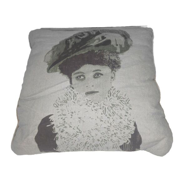 Arhaus Pillow Lady Head Blue Victorian Zippered Removable Cover Duck Down Fill - Picture 1 of 10